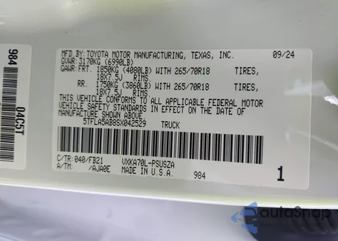 2025 Toyota Tundra Sr5 2Wd из США, поврежденный, VIN 5TFLA5AB8SX042529